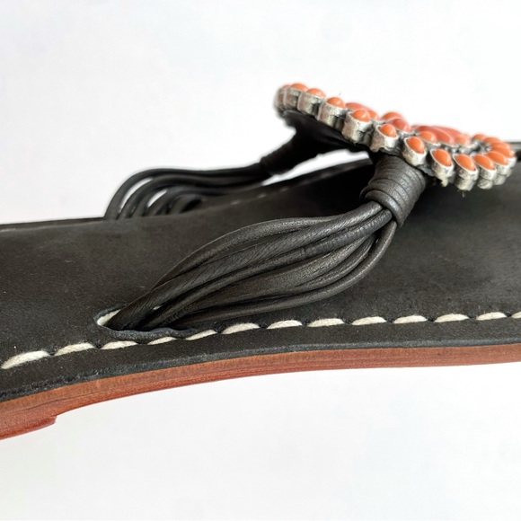 BERNARDO BLACK CORAL ORANGE STONE BEADED MOSAIC THONG SANDALS - Picture 4 of 6